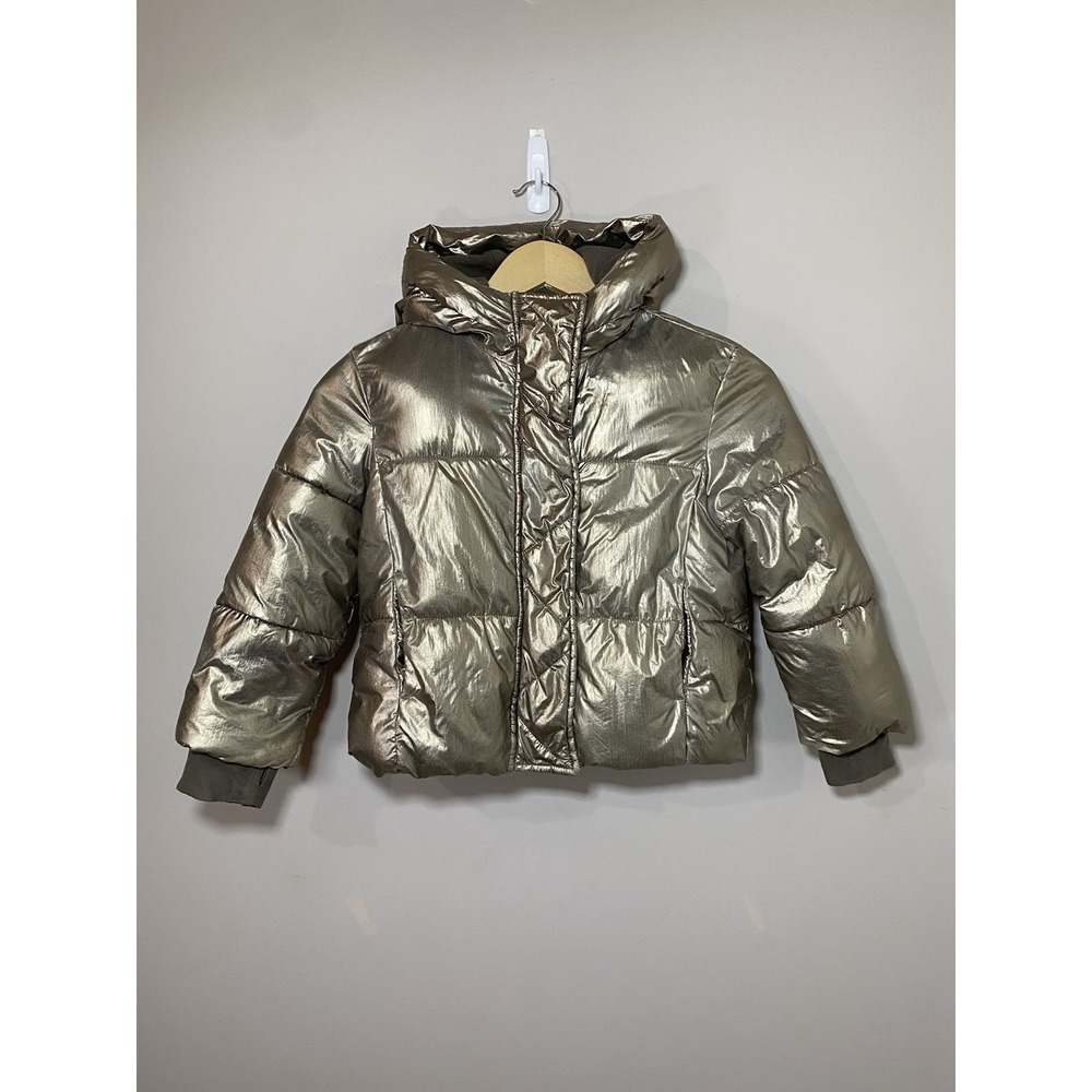GAP Kids XSMALL Metallic Bronze Gold Puffer Coat Jacket Hooded Fleece Storm Cuff